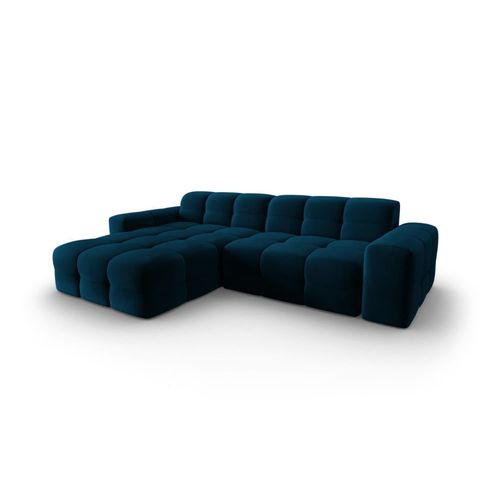 Canapé D'angle Gauche 4 Places En Tissu Velours Bleu Marine