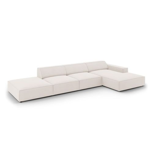 Canapé D'angle 5 Places En Tissu Structuré Beige Clair