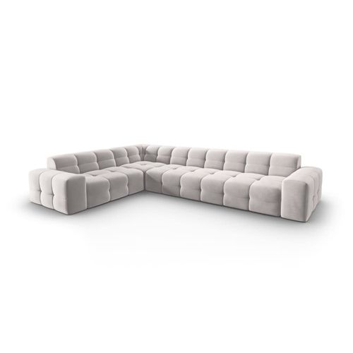 Canapé D'angle Gauche 6 Places En Tissu Velours Gris Clair