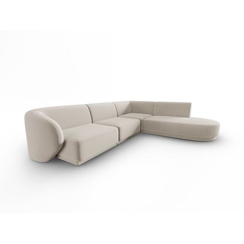 Canapé D'angle Droit Modulable 5 Places En Velours Beige