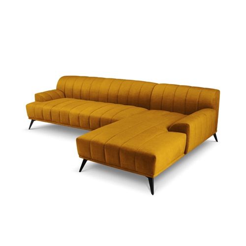 Canapé D'angle Droit 5 Places En Velours Moutarde
