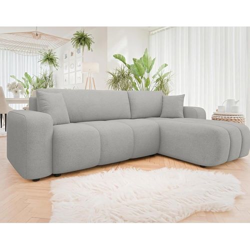 Canapé D'angle Réversible Convertible 4 Places En Tissu Gris Clair