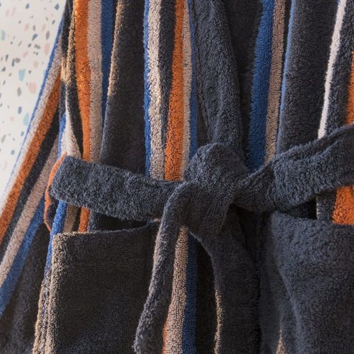 Peignoir Coton Bleu Foncé Rayé Xs