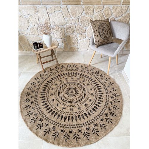 Tapis Intérieur Et Extérieur Effet Jute Oriental Noir Diamètre 120