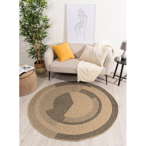 Tapis Intérieur/Extérieur Effet Jute Motif Abstrait Noir Diamètre 80