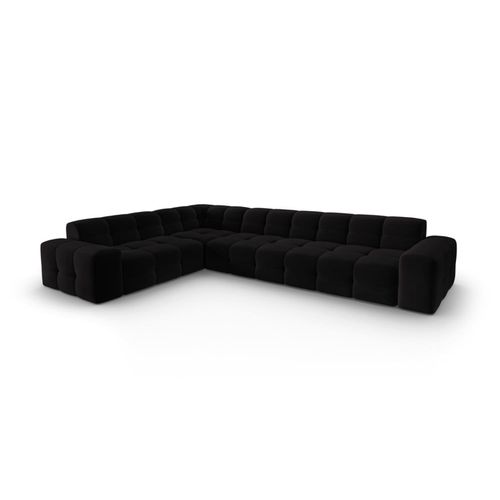 Canapé D'angle Gauche 6 Places En Tissu Velours Noir