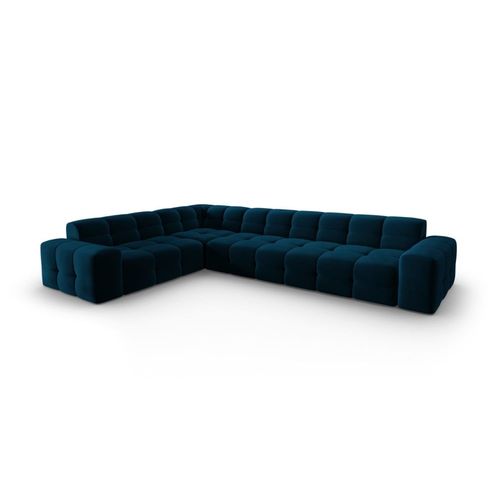 Canapé D'angle Gauche 6 Places En Tissu Velours Bleu Marine