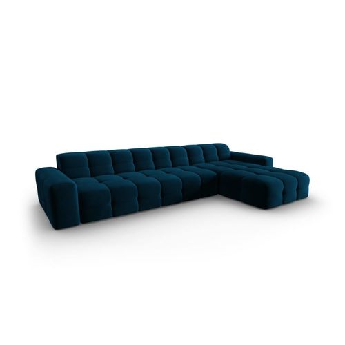 Canapé D'angle Droit 5 Places En Tissu Velours Bleu Marine