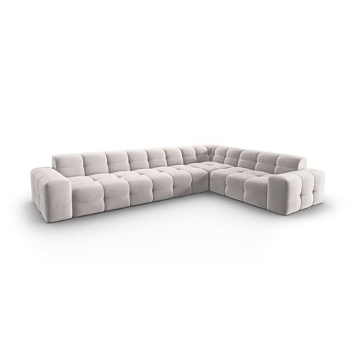 Canapé D'angle Droit 6 Places En Tissu Velours Gris Clair