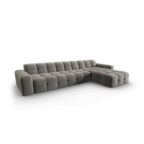 Canapé D'angle Droit 5 Places En Tissu Velours Gris Foncé