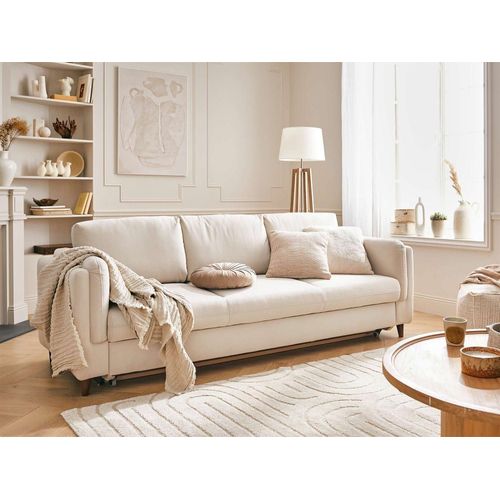 Canapé Droit Convertible 3 Places En Velours Beige