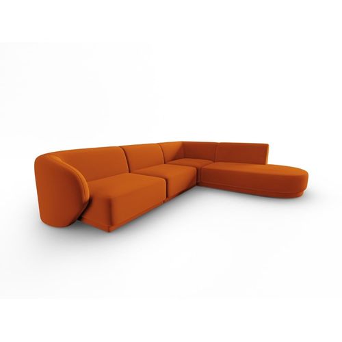 Canapé D'angle Droit Modulable 5 Places En Velours Terracotta