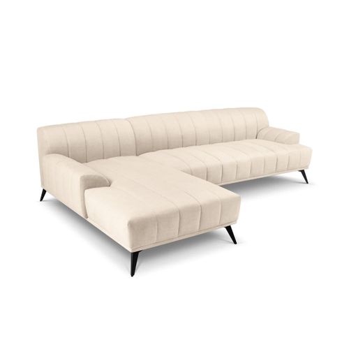 Canapé D'angle Gauche 5 Places En Velours Beige Clair