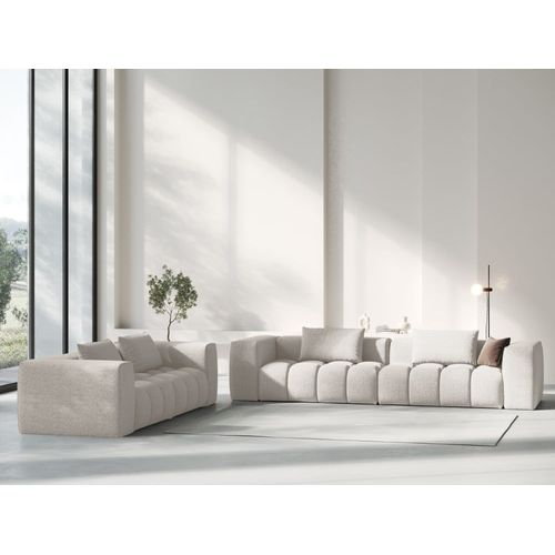 Canapé Modulable 5 Places En Tissu Structurel Beige