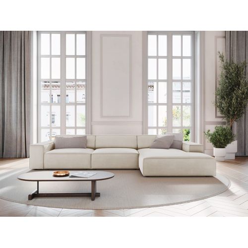 Canapé D'angle Droit 4 Places En Velours Beige Foncé