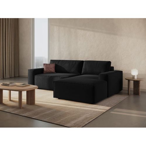 Canapé D'angle Convertible Avec Coffre 3 Places Tissu Structurel Noir