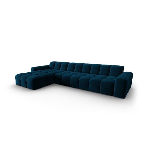 Canapé D'angle Gauche 5 Places En Tissu Velours Bleu Marine
