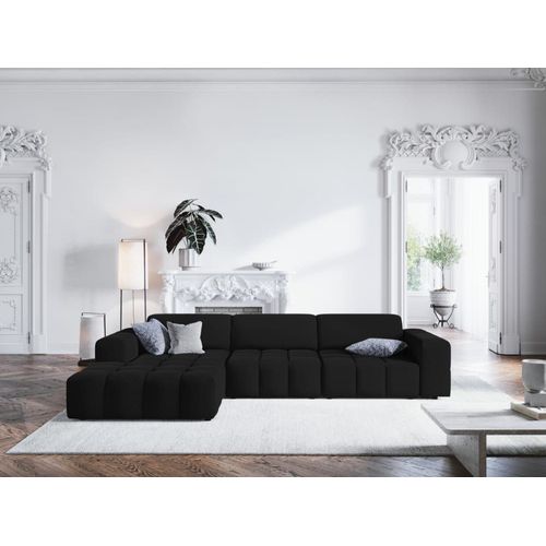 Canapé D'angle Gauche 4 Places En Tissu Velours Noir