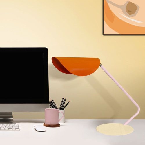 Lampe De Bureau Tosel ,Métal,Orange ,H35xd22x P51cm