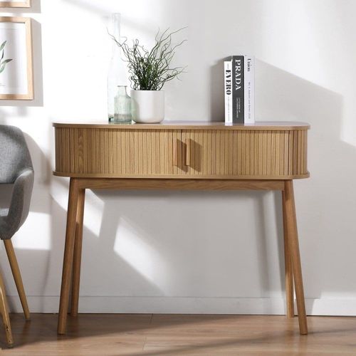 Console 2 Portes Coulissantes L100 Cm - Effet Bois Clair