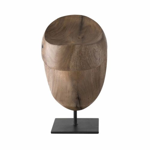 Sculpture en suar massif sur pied en métal noir - H33 cm