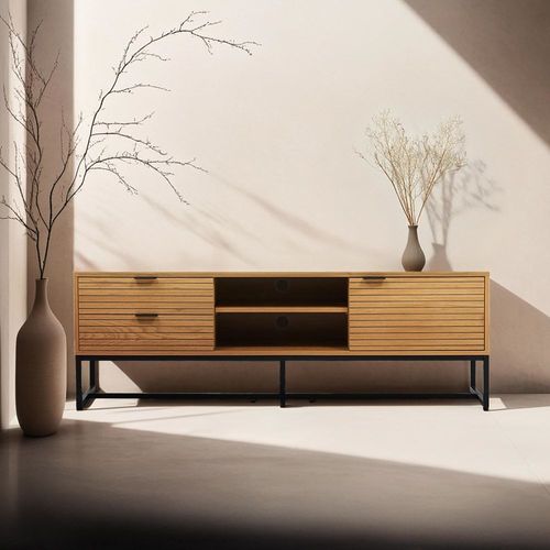 Meuble Tv Décor Mélaminé 150 Cm Bois Et Noir
