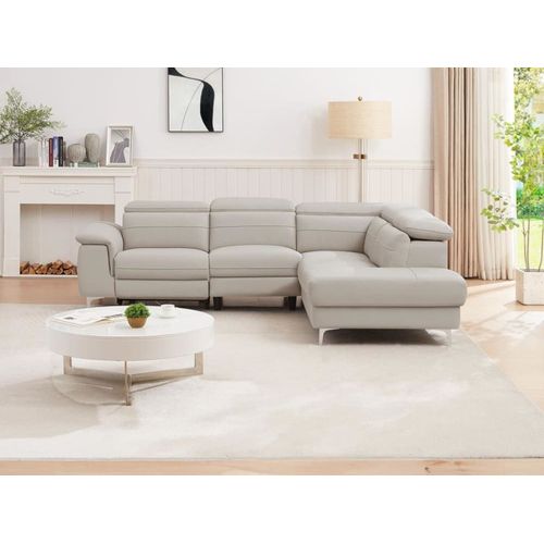 Canapé D'angle Cuir 5 Places Gris Clair