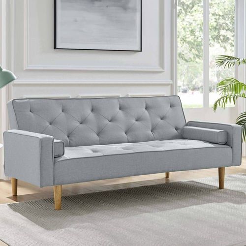 Canapé Droit Convertible 3 Places En Tissu Gris Clair