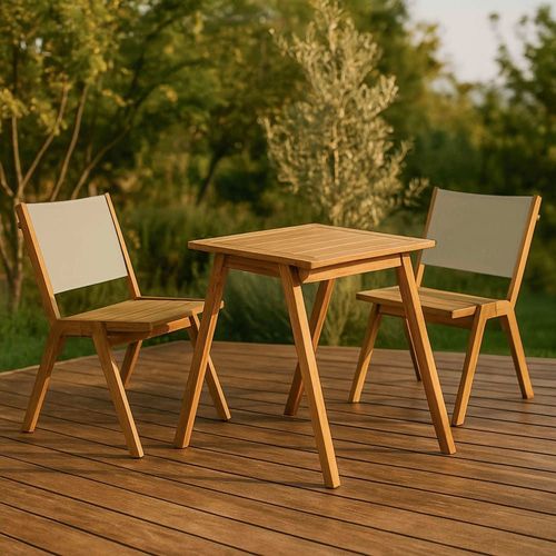 Table De Jardin Carrée Et 2 Chaises En Bois Écru