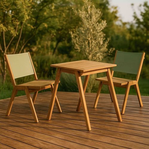 Table De Jardin Carrée Et 2 Chaises En Bois Vert Cactus