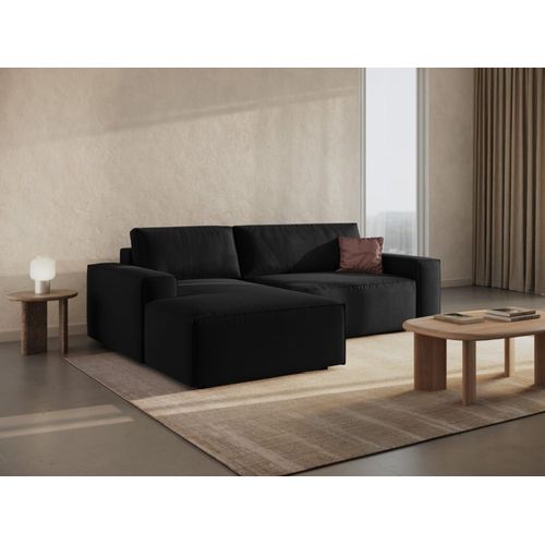Canapé D'angle Convertible Avec Coffre 3 Places Tissu Structurel Noir