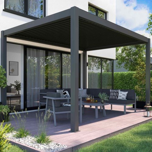 Pergola Bioclimatique Autoportée Motorisée Et Éclairée 3 X4 X2,5m Gris