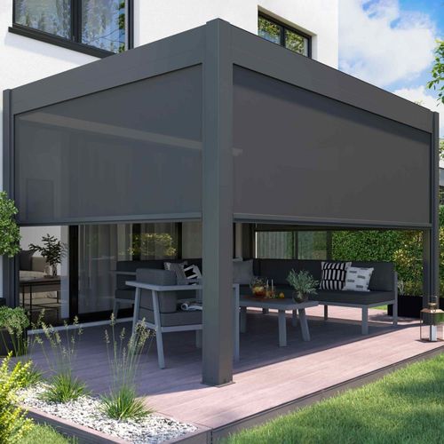 Pergola Bioclimatique Autoportée Motorisée Éclairée 3x4m Et 3 Stores
