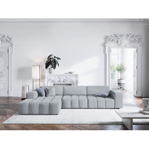 Canapé D'angle Gauche 4 Places En Tissu Velours Bleu Clair