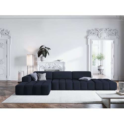 Canapé D'angle Gauche 5 Places En Tissu Velours Bleu Foncé