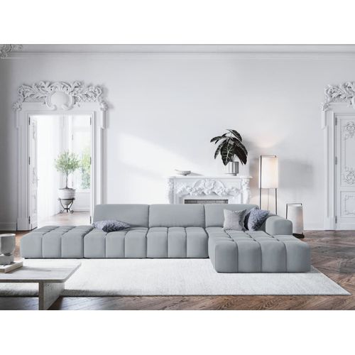 Canapé D'angle Droit 5 Places En Tissu Velours Bleu Clair