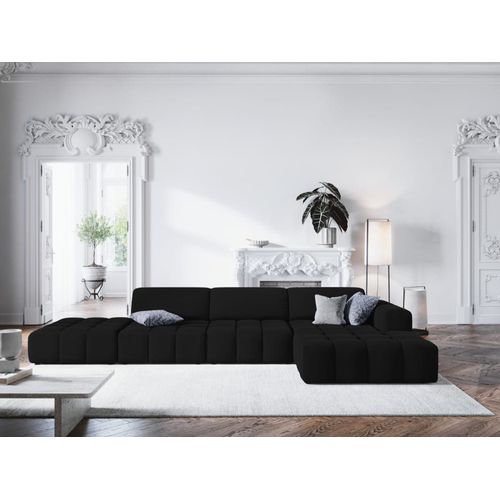 Canapé D'angle Droit 5 Places En Tissu Velours Noir