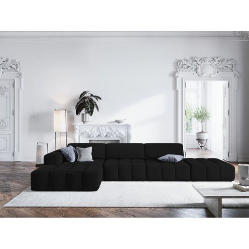 Canapé D'angle Gauche 5 Places En Tissu Velours Noir