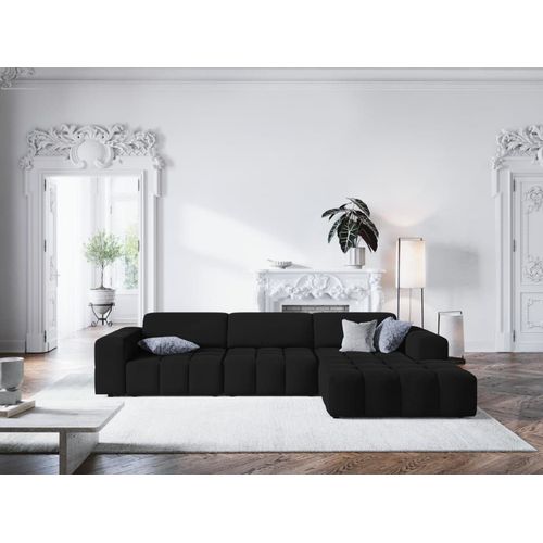 Canapé D'angle Droit 4 Places En Tissu Velours Noir