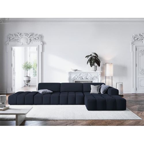 Canapé D'angle Droit 5 Places En Tissu Velours Bleu Foncé