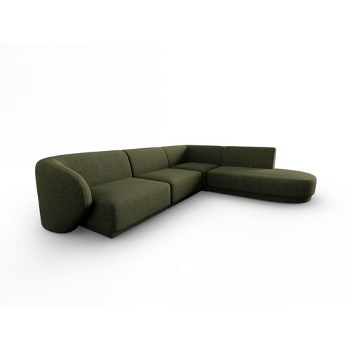 Canapé D'angle Droit 5 Places En Tissu Chenille Vert Chiné