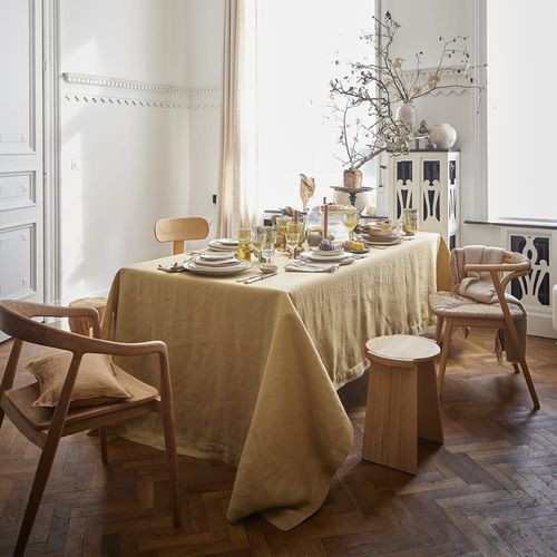 Serviette De Table Unie En Lin Jaune 45x45