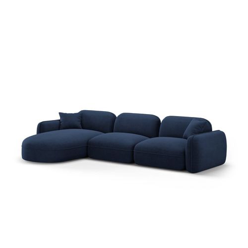 Canapé D'angle Gauche Modulable 4 Places En Velours Bleu Foncé