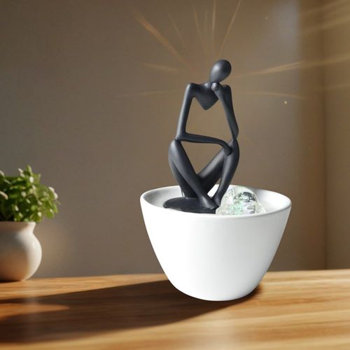 Fontaine Moderne Figurine Penseur Amovible Résine Noir Et Blanc - H26