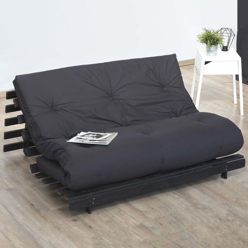 Matelas futon coton + fibres gris anthracite 90x190