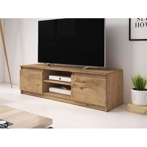Meuble Tv Style Contemporain 120 Cm Noir / Bois Et Bois