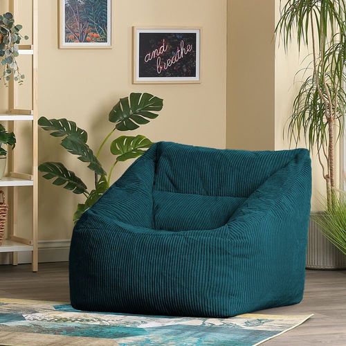 Pouf Fauteuil Velours Côtelé Bleu Canard