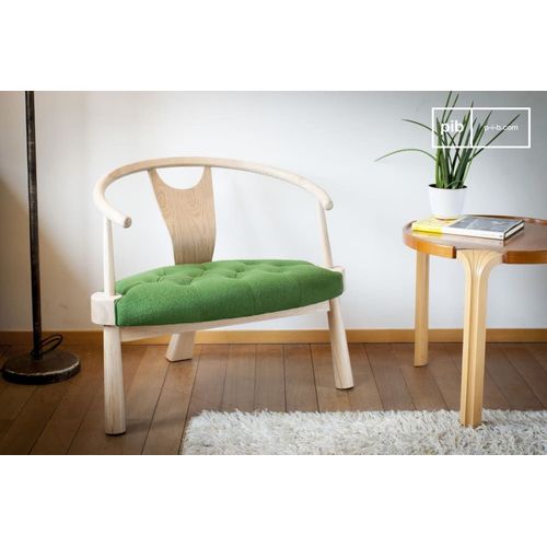 Fauteuil Scandinave En Bois Clair Et Tissu Vert