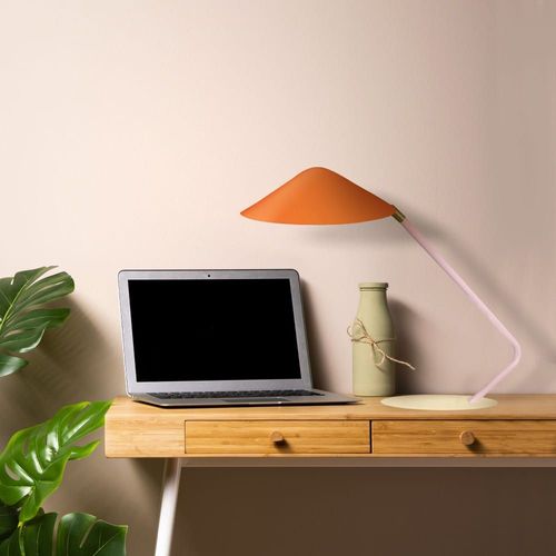 Lampe De Bureau Tosel ,Métal,Orange , H 35xd20xp49cm