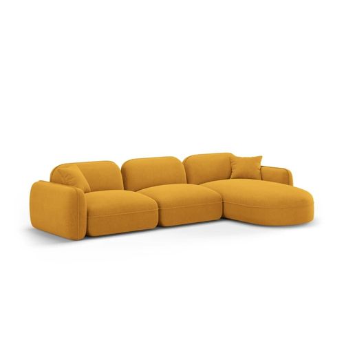 Canapé D'angle Droit Modulable 4 Places En Velours Moutarde